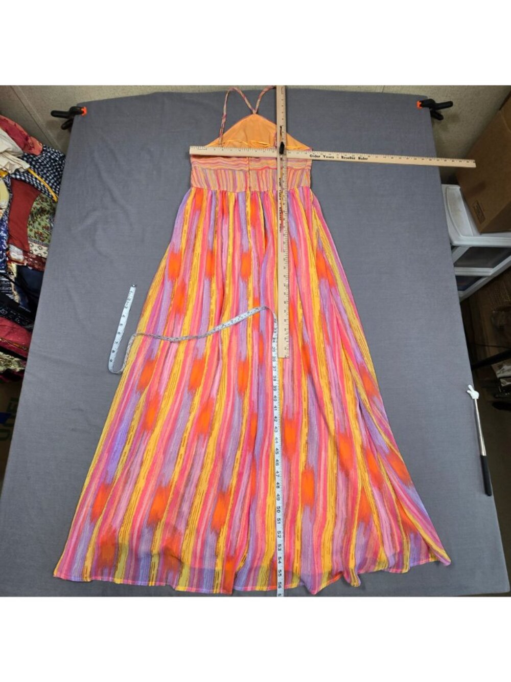 Audrey Parks Medium Multicolor Orange Pink Yellow Maxi Dress Halter Boho Beachy - Picture 4 of 4